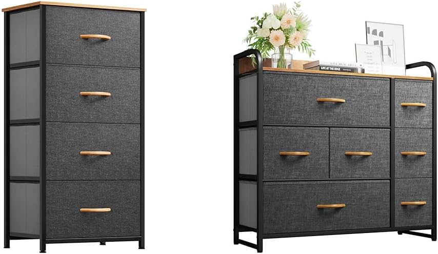YITAHOME 4-Drawer Dresser Storage Tower and 7-Drawer Dresser Storage Tower with Metal Frame and MDF Wooden Top