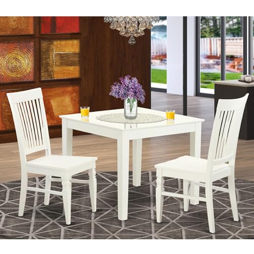 East West Furniture Oxford 5 Piece Room Set Includes a Square Kitchen Table and 4 Dining Chairs, 36x36 Inch, Linen White