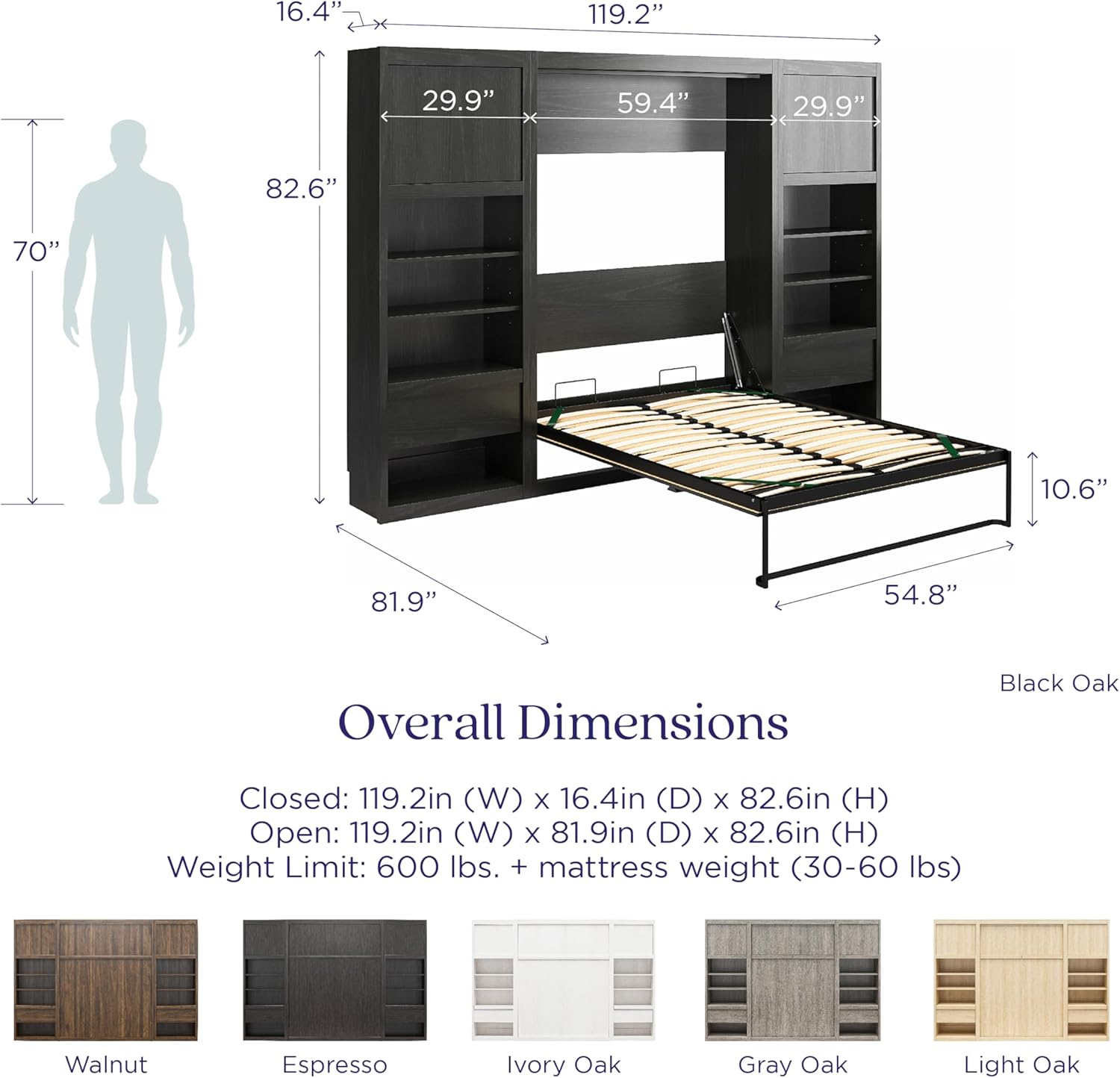 Signature Sleep Paramount Full Wall Bed & 2 Side Cabinet Bundle in Gray Oak