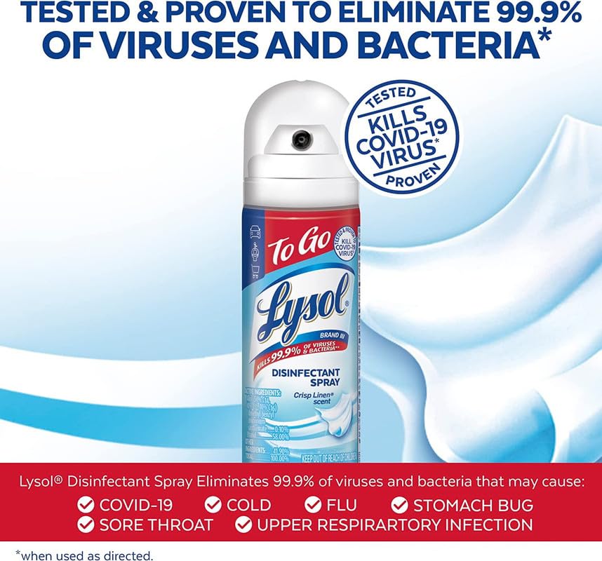 Disinfectant Spray To Go, Crisp Linen Scent 1.5 oz Travel Size (Pack of 3)