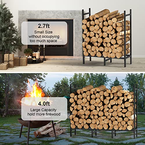 5.3ft Outdoor Indoor Firewood Rack Holder for Fireplace Wood Storage, Adjustable Fire Log Stacker Stand, Heavy Duty Logs Stand Stacker Holder for Fireplace Metal Lumber Storage Carrier Organizer