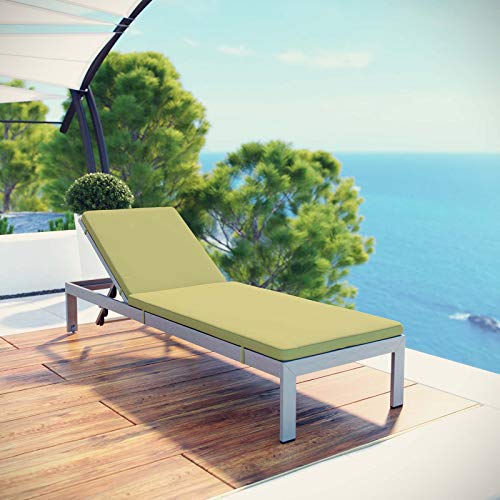 Modway Shore Outdoor Patio Aluminum Chaise with Cushions, 76 x 25 x 12, Silver Peridot