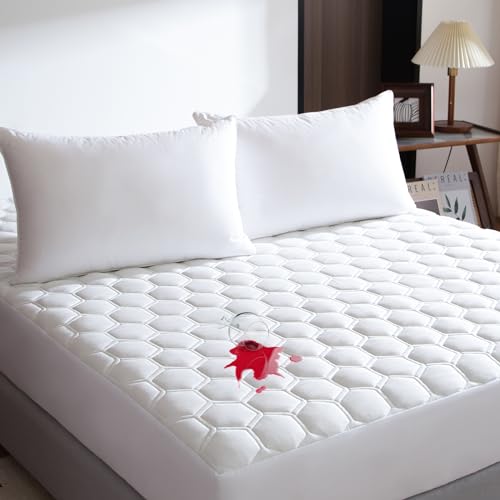 Waterproof Queen Mattress Protector, Breathable Cooling Quilted Mattress Cover, Soft Hypoallergenic Noiseless Mattress Pad with 200g Filler, Washable Water Proof Bed Cover, 8-21'' Deep Pocket