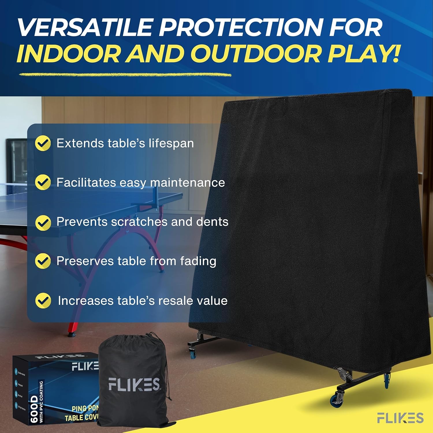 Ping Pong Table Cover – Durable 600D Oxford Fabric – Waterproof & UV Protection – Fits Standard 9x5 Tables – Includes Wind–Resistant Clips & Carrying Bag