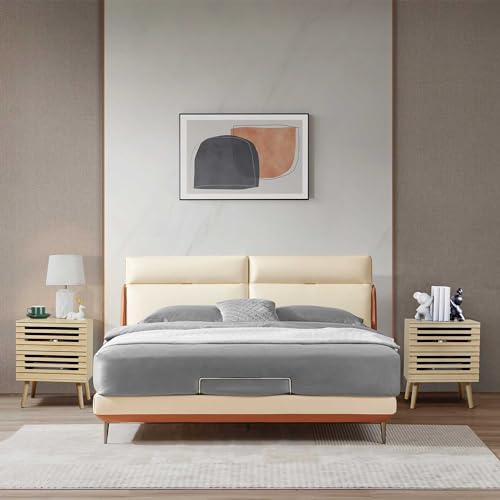 Rattan Nightstand Set of 2, End Table Rattan Bedside Table with Storage 3-Drawer Side Table with 3 Hand Made Rattan Decorated Drawers Wood Accent Table, Walnut 2 Pack