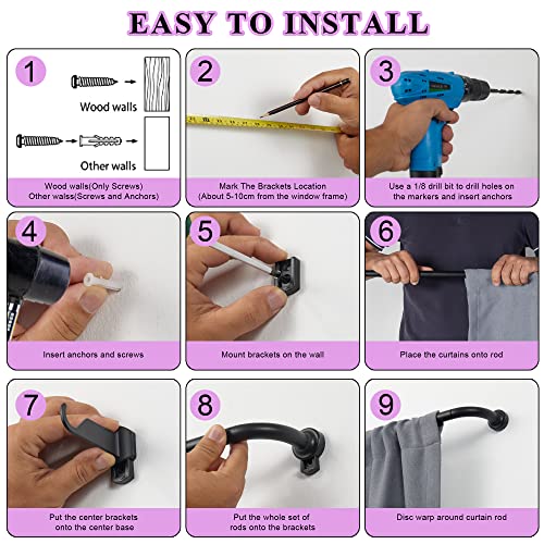 Brushed Nickel Disc Curtain Rods, 84-144 Inches Window Curtain Rod,Adjustable Room Darkening Curtain Rod with Aluminum Finials and Brackets,Wrap Around Design