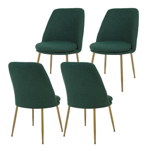 Dining Chairs Set of 2 Modern Upholstered Boucle Fabric Dining Room Chairs with Gold Metal Legs Armless Dining Accent Sherpa Chairs for Living Room/Bedroom/Restaurant,Cream