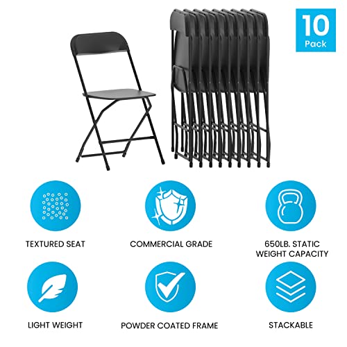 EMMA + OLIVER Set of 10 Plastic Folding Chairs - 650 LB Weight Capacity Lightweight Stackable Folding Chair in White