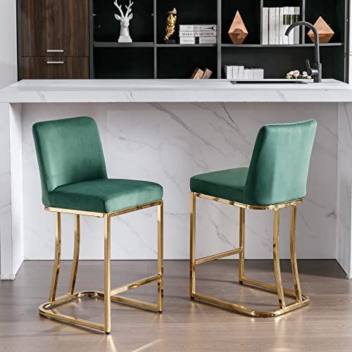 Mid-Century Modern Counter Height Bar Stools with Black Metal Base and Footrest, 24