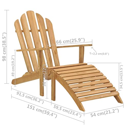 Adirondack Chair with Footrest Solid Teak Wood,Teak Adirondack Chair for Outdoor Garden Patio Furniture with Wide Arms and High Backrest Outdoor Seating Furniture