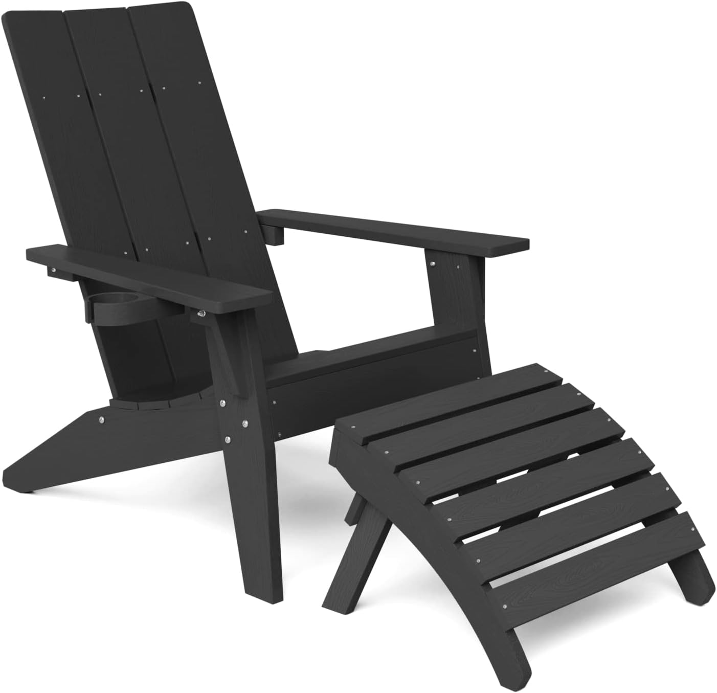 MXIMU Adirondack Chair & Ottoman, Weather Resistant Plastic Chairs Adorondic Plastic Outdoor Chairs & Adirondack Footstool for Area Seating Lifetime Wide Use in Backyard, Garden, Lawn, Porch