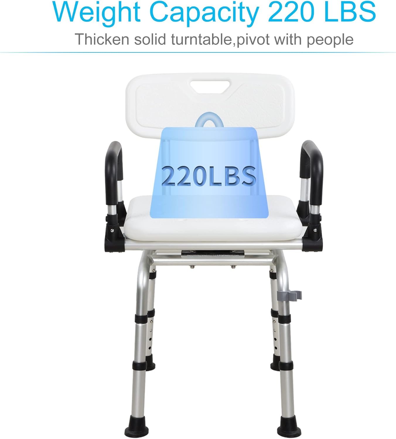 REAQER Swivel Shower Chair 360° Pivoting Bathtub Seat with Arms and Back Narrow Bath Bench for Seniors,Elderly,Disabled and Pregnant Women Adjustable Bath Chair