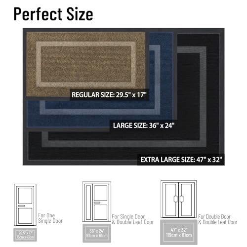 OLANLY Front Door Mat Indoor Outdoor Entrance, Waterproof All-Season, All-Weather Doormat, Sturdy Natural Rubber, Fade Resistant, Low Profile, Easy Clean Patio Porch Entryway Mat, 36x24, Black