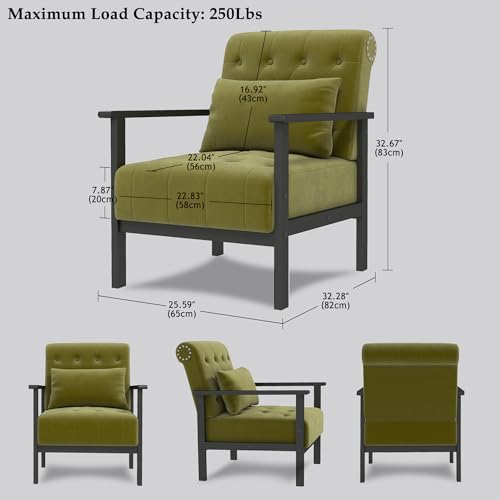 GRAVFORCE Comfy Accent Chair, Mid Century Modern Armchair with Solid Wood Frame & Soft Cushion, Soft Removable Upholstered Lounge Reading Chair for Living Room, Bedroom, Office (Black Leather)