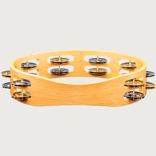 Meinl Percussion Traditional Tambourine with Nickel Plated Steel and Solid Brass Jingles, Double Row-NOT Made in China-Super Natural Wood Finish, 2-Year Warranty (TA2M-SNT)