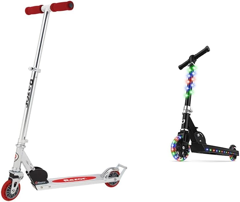 Razor A2 Kick Scooter for Kids – Wheelie Bar & Jetson Scooters - Jupiter Kick Scooter (Black) - Lightweight Folding Design with High Visibility RGB Light Up LEDs on Stem