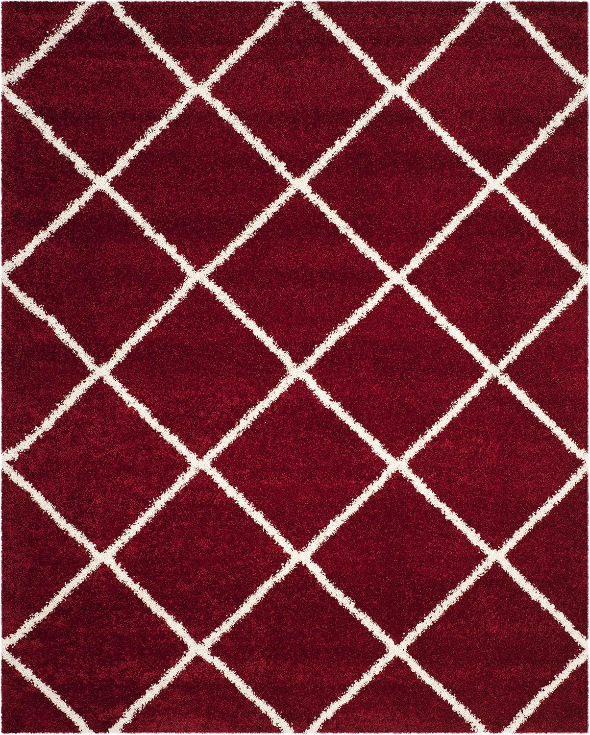 SAFAVIEH Hudson Shag Collection Area Rug - 9' x 12', Red & Ivory, Modern Diamond Trellis Design, Non-Shedding & Easy Care, 2-inch Thick Ideal for High Traffic Areas in Living Room, Bedroom (SGH281R)