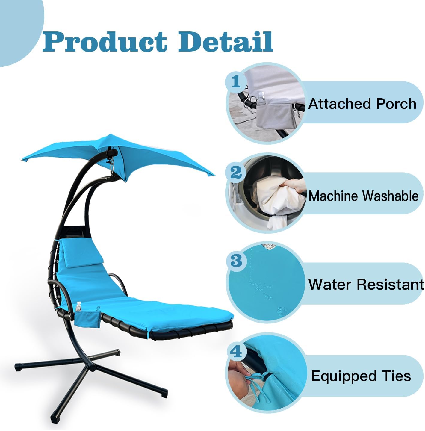 Outdoor Hanging Lounge Chair Replacement Cushion Cover and Umbrella Fabric, Made for Patio Curved Chaise Hammock Floating Swing Chair Pads, Waterproof Soft Fabric (Cushion and Chair Excluded),Blue