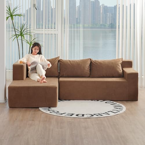LUMISOL Sectional Couch Covers L Shape Sofa Covers, 3 Seaters Chaise Cushion Couch with Pillowcases, 2 Pcs Anti-Slip Sofa for 3, Living Room Foam Sofa Free Installation