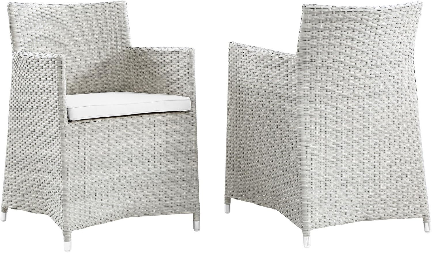 Modern Urban Contemporary Armchair Outdoor Patio Wicker Set of 2, Gray White Plastic