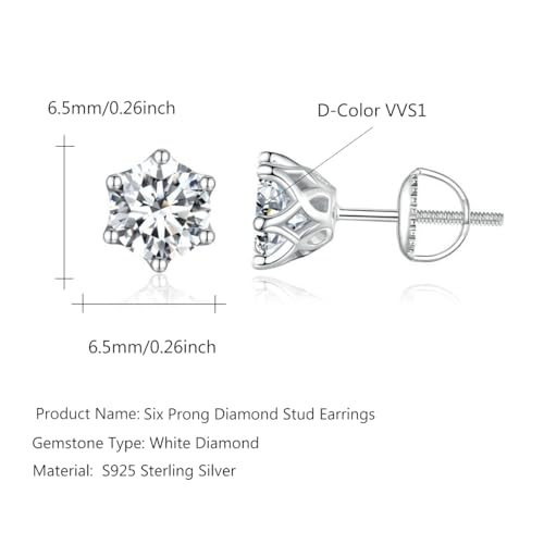 S925 Sterling Silver 0.5ct VVS1 D-color Diamond Screw Back Stud Earrings for Women, Elegant for Engagements or Birthday Celebrations