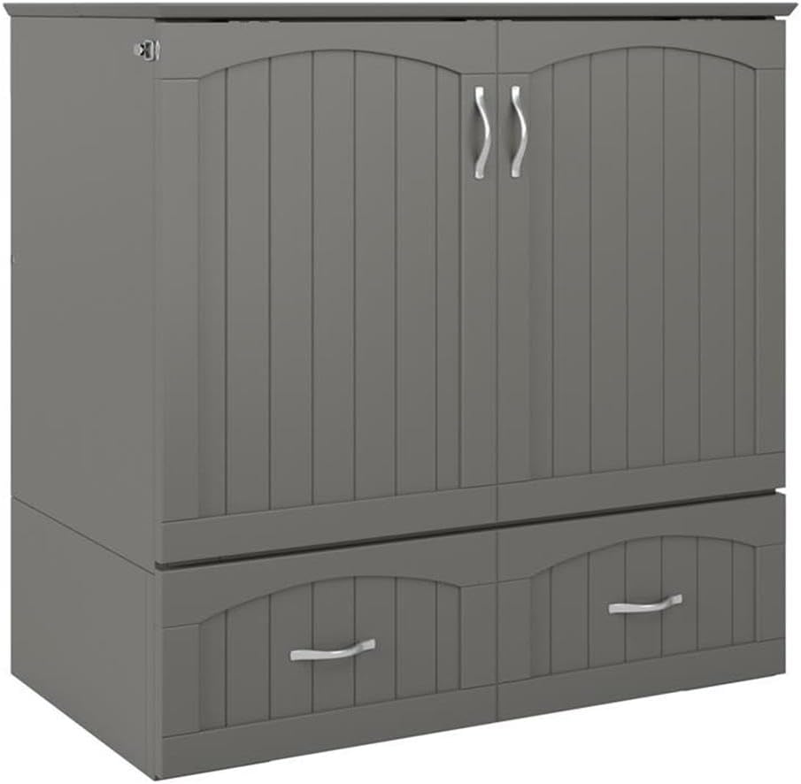 BOWERY HILL Modern Wood Twin XL Murphy Bed Chest with Mattress in Gray