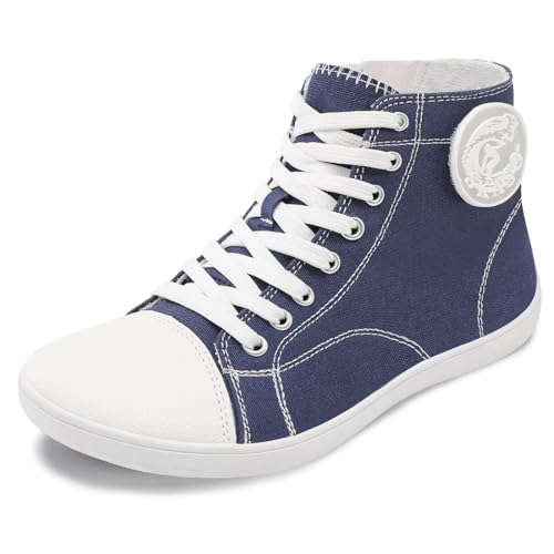 Women High Top Sneakers Wide Toe Canvas Barefoot Shoes Minimalist Zero Drop Tennis Shoes