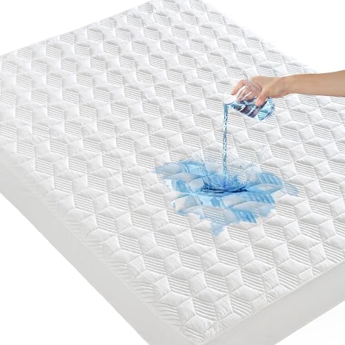 GRT Waterproof Mattress Protector Queen, Rayon Bamboo Mattress Protector Breathable Cooling 3D Air Fabric Soft Mattress Pad with 6-26 inches Deep Pocket Noiseless Mattress Cover Machine Washable