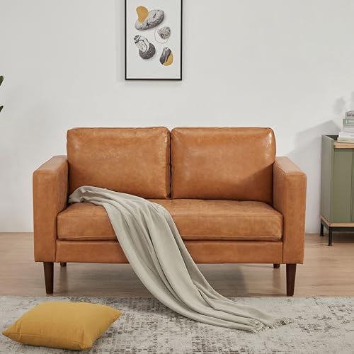 Artdeco Home Orlando distressed Faux Leather Loveseat with Tufted Seat, removable back and seat custions (Camel)