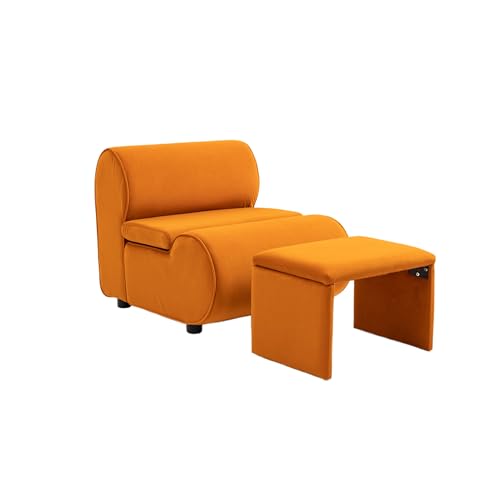 Accent Chair with Ottoman, Upholstered Comfy Single Sofa with Deep Seat, Modern Accent Chair for Living Room, Bedroom, Office, Reading, Coffee, Orange