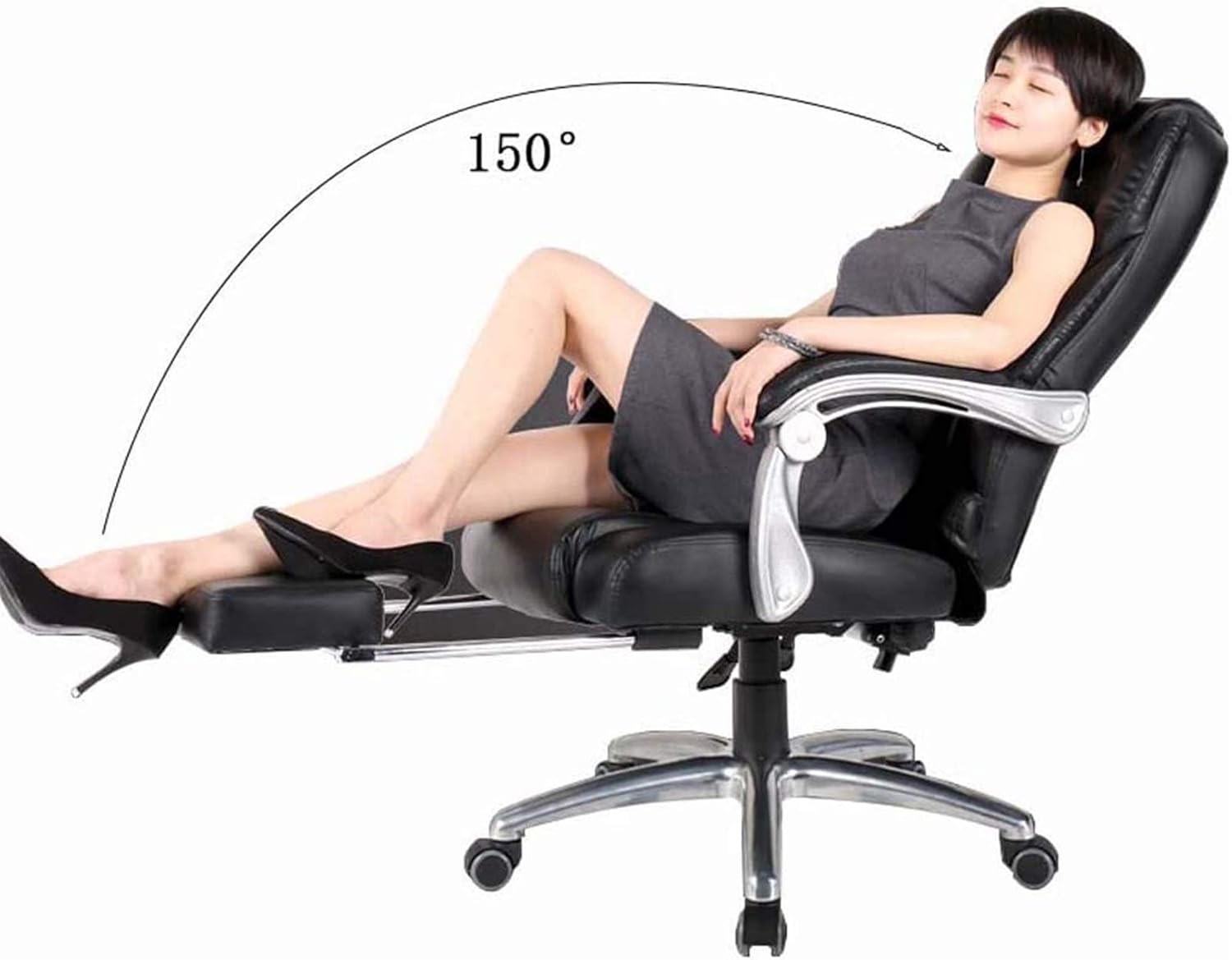 Boss Chair High Back Office Chair Computer Desk Chair 360° Swivel Task Chair with Arms and Footrest PU Leather Ergonomic Office Chairs Black
