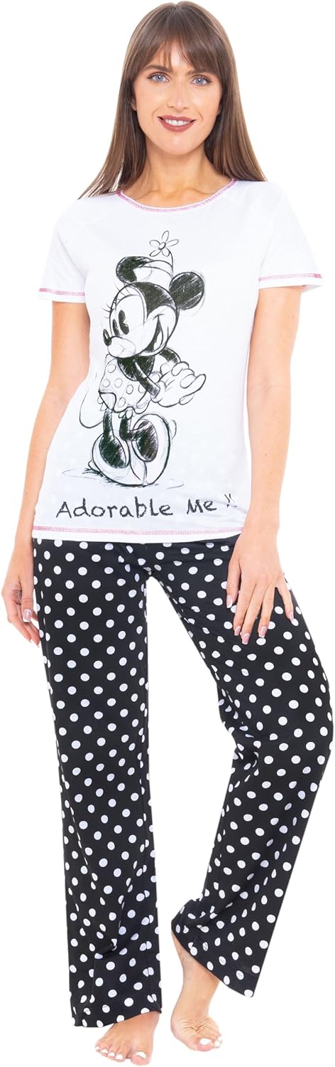 Disney Womens Pajamas | Minnie Mouse Pajama Set | Cotton Pajamas for Women Size Large Multi