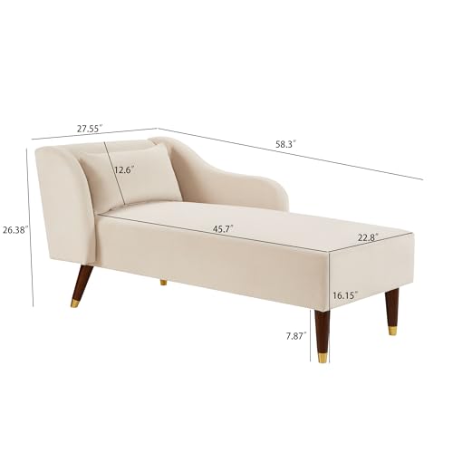 Chaise Lounge Chair, Velvet Upholstery with Pillow Modern Indoor Chair for Living Room Bedroom Guest Room Apartment (Chaise Lounge Chair Orange)