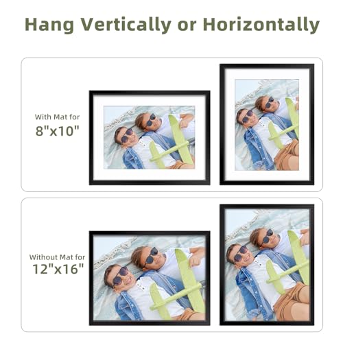 HappyHapi 8x10 Picture Frame, 1 Pack Wood Photo Frame Display Pictures 5x7 with Mat or 8x10 Without Mat Multi Gallery Frames Collage for Tabletop or Wall Display (White)