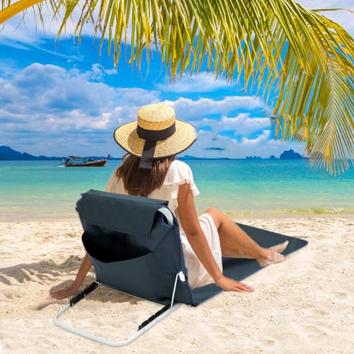 Beach Chair Folding Lounge Chairs for Adults Lightweight Lawn Chair Portable Beach Mat Lounge Chair with Adjustable Shoulder Strap for Outdoor Camping Travel Patio Beach Pool Picnic(Navy)