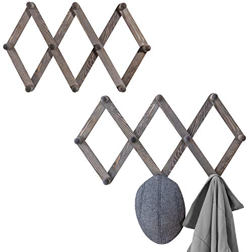 MyGift 10-Hook Rustic Gray Wood Expandable Accordion Peg Coat Rack Hanger