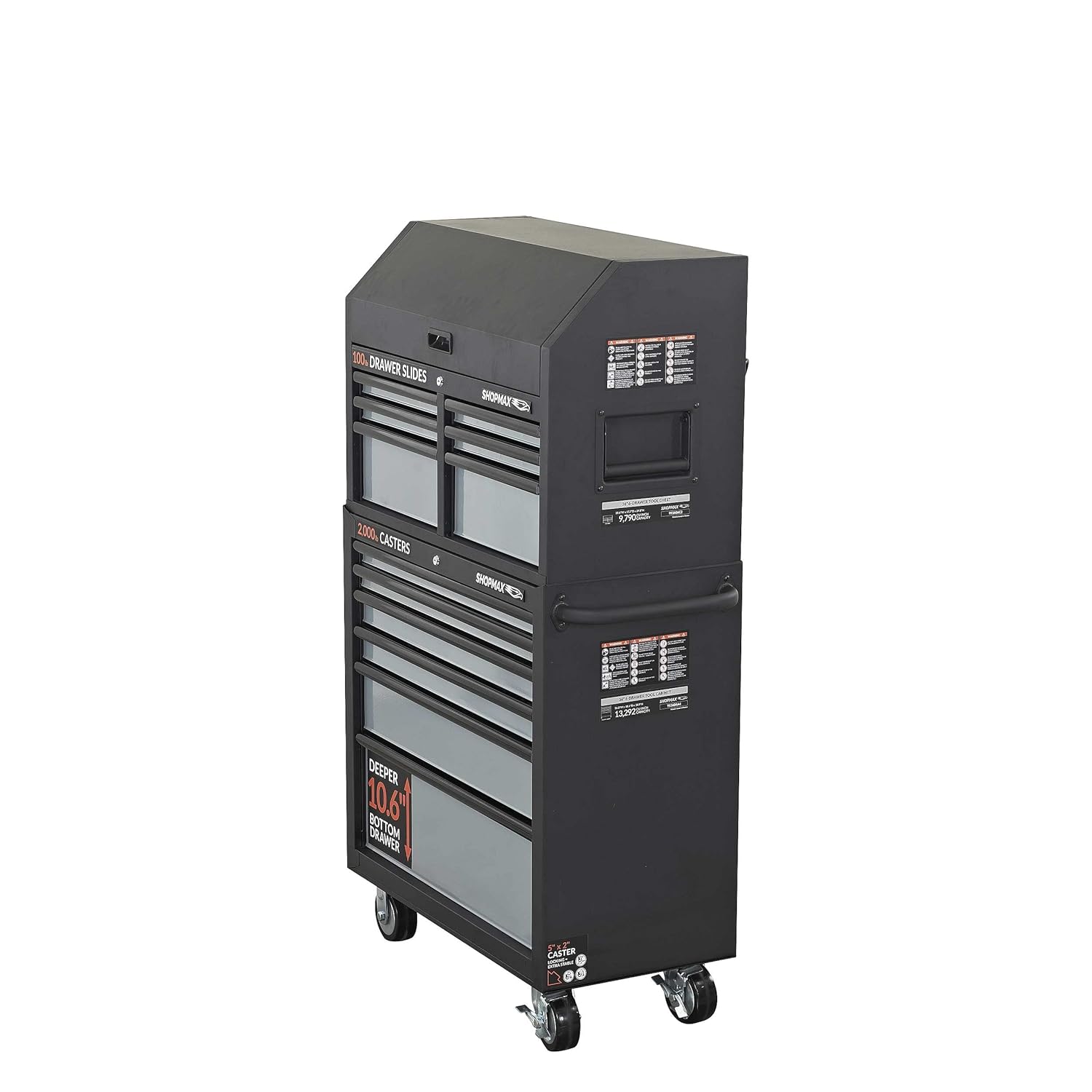 93606C2-06A4 36″ 12-Drawer Tool Chest and Rolling Cabinet Combo, Black