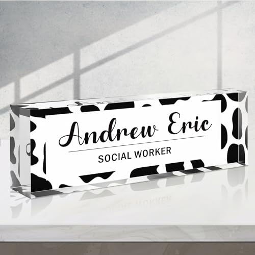 Custom Name Plate for Desk - Acrylic Desk Accessories Desk Name Plate Personalized - Office Personalized Gifts for Coworkers Boss Lady Nurse Social Worker Employee Appreciation Gifts (Style-Pink Rose)