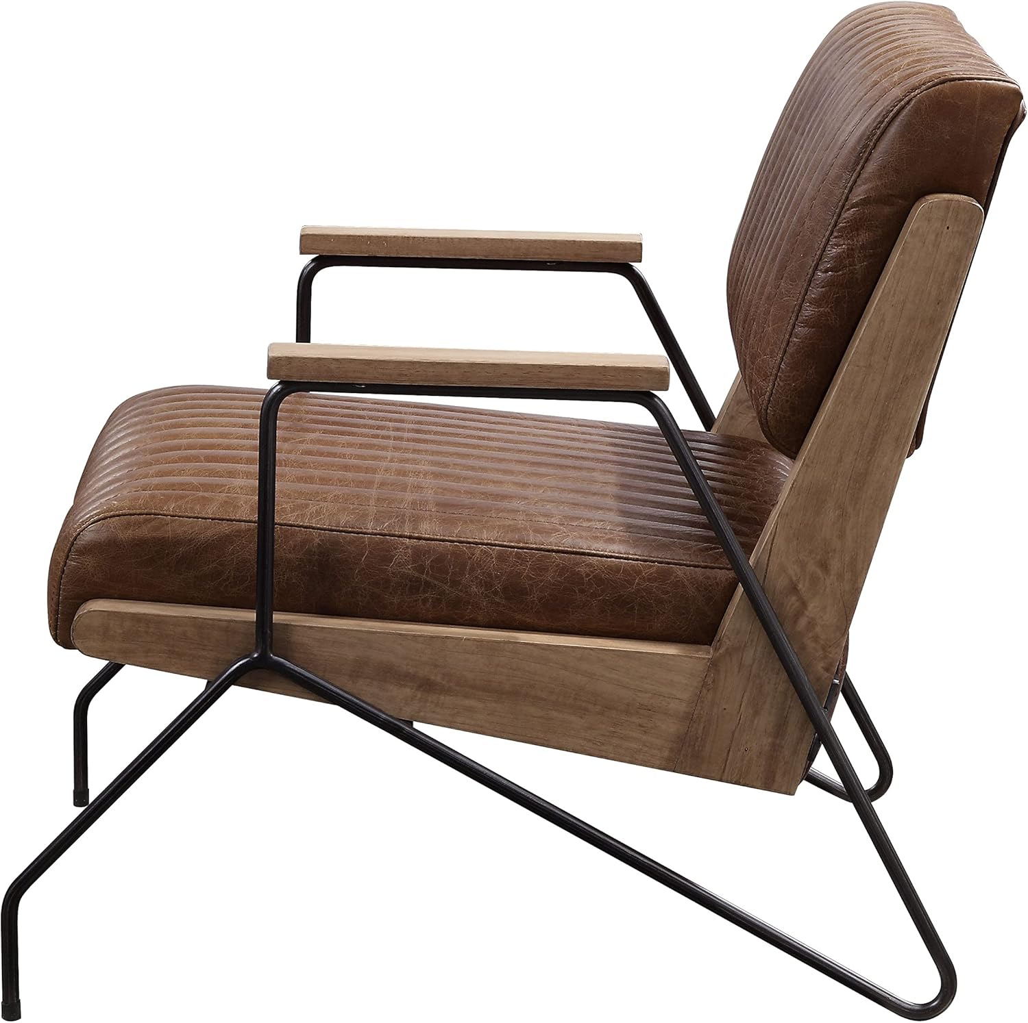 Acme Eacnlz Upholstered Accent Chair in Cocoa Top Grain Leather and Matt Iron