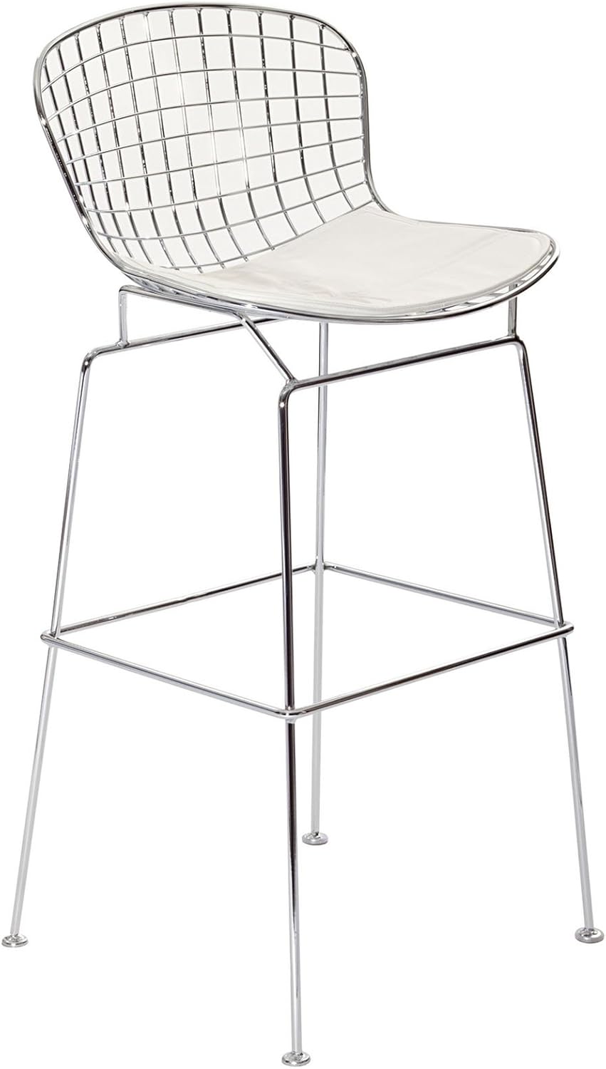 Modway CAD Modern Wire Frame Faux Leather Upholstered Counter Bar Stool in White