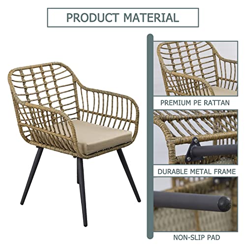 3 PCS Wicker Balcony Bistro Set, 360° Swivel Rocker Patio Chairs Set with Soft Cushions, Tempered Glass Top Table, Patio All-Weather Wicker Furniture Set - Swivel