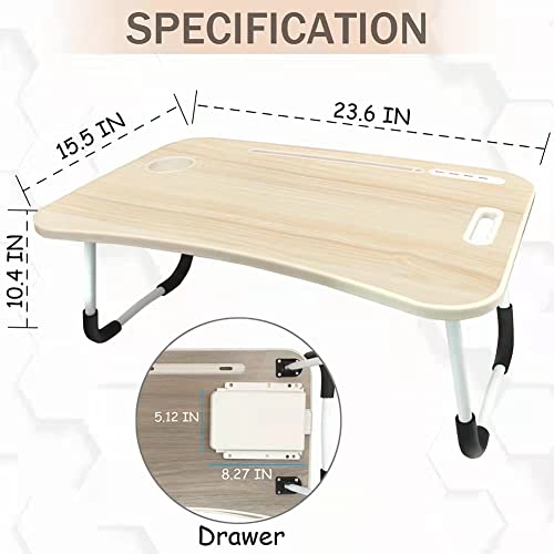 Folding Laptop Desk Adjustable Foldable Lap Stand for Bed Tray Table with USB Port Cup Holder for Working Eating Breakfast Reading Book on Sofa Floor (Black)