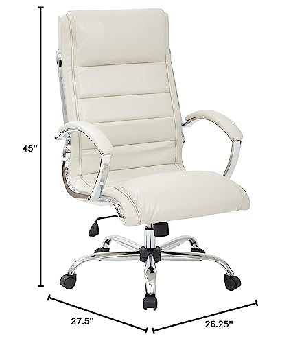 Office Star FL Series Faux Leather Adjustable Executive Office Chair with Padded Arms and Chrome Finish Accents, Cream