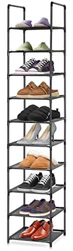 10 Tier Shoe Rack, Metal Shoe Shelf Storage, Tall Vertical Storage Organizer Stand, Home Shoe Tower with Non-Woven Fabric for Narrow Space, Cloakroom, Entryway, Grocery Room (Grey)