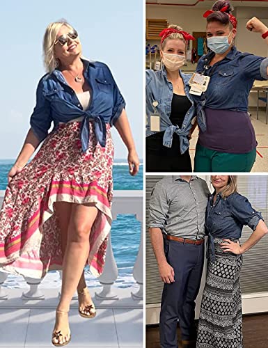 AMEBELLE Women's Roll Up 3/4 Sleeve Tie Front Knot Shirt Chambray Denim Crop Top