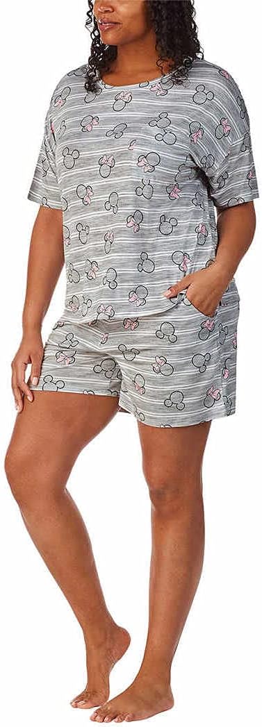 Disney Womens Short Pajama Set with Pockets (Gray Minnie Mouse, Large)