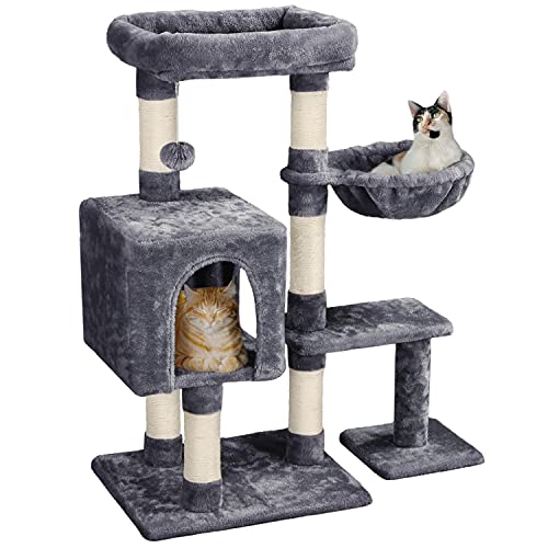 Yaheetech Cat Tree, 38in Cat Tower for Indoor Cat, Cat Scratching Posts with Padded Perch & Cozy Condo & Hammock, Cat Activity Center Cat House, Indoor Cat Furniture for Large Cats, Light Gray