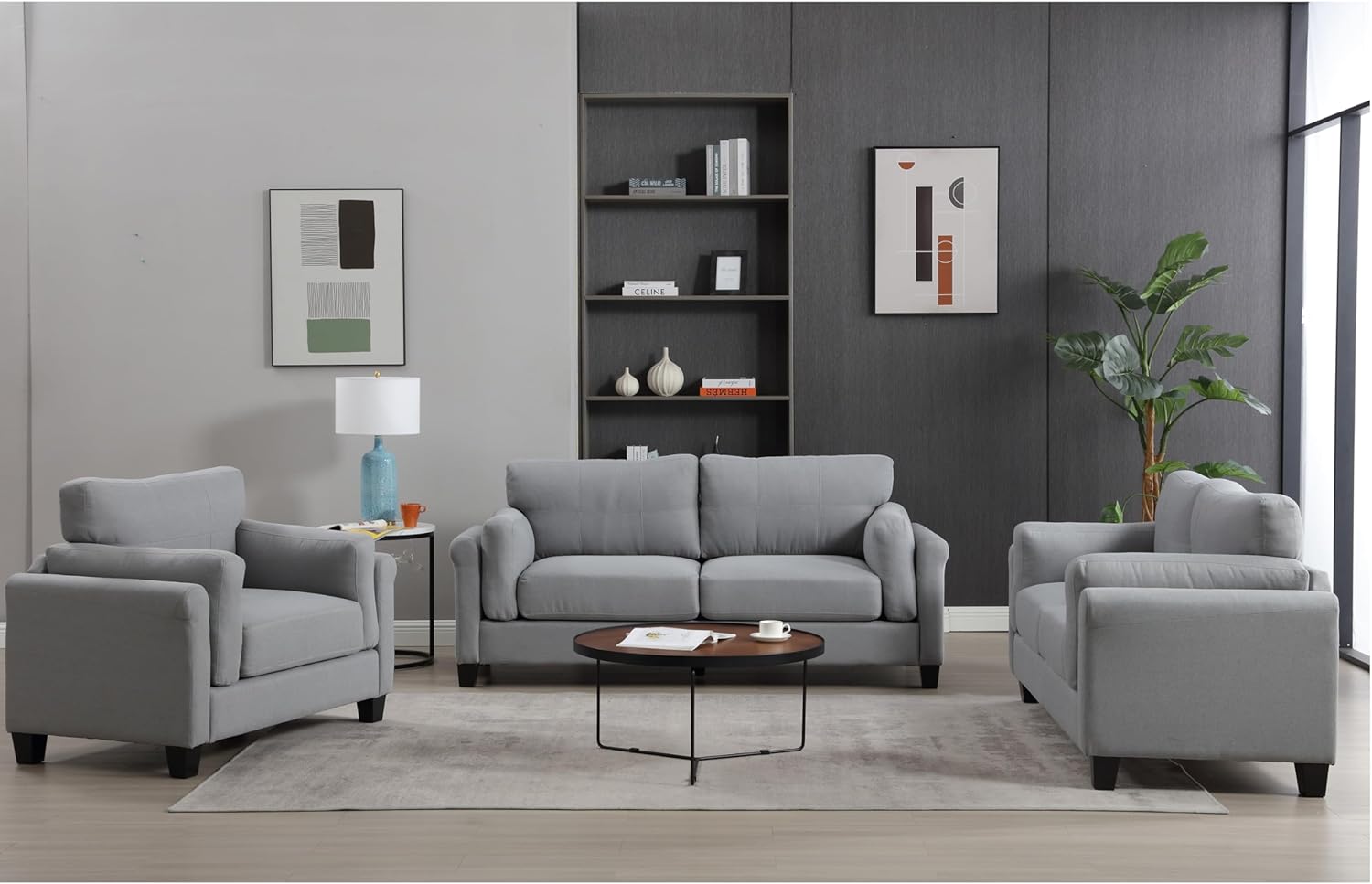 East Fan 3 Pieces Living Room Sectional Sofa Set,Living room Couch Set, Upholstery Armchair Sofa, Loveseat Sofa and 1 USB 3 Seat Couch,Gray Sofa (1-Seater+2-Seater+3-Seater)
