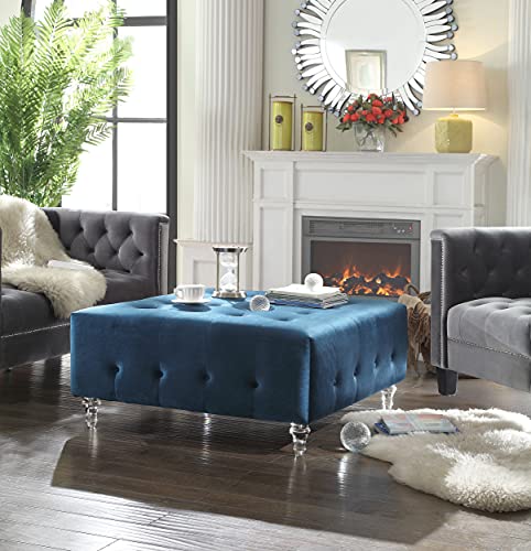 Grey Samson Velvet Modern Contemporary Button Tufted Clear Acrylic Legs Ottoman