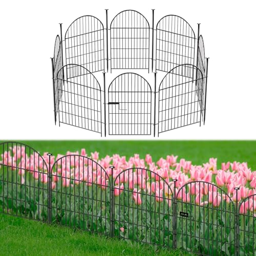 Garden Fence Border, 32in(H) x18Ft(L) 8 panels, Tall Garden Animal Barrier Fence with Gate, Dog Fence Outdoor for Yard, Arched Rustproof Metal No Dig Fence, Flower Bed Fencing